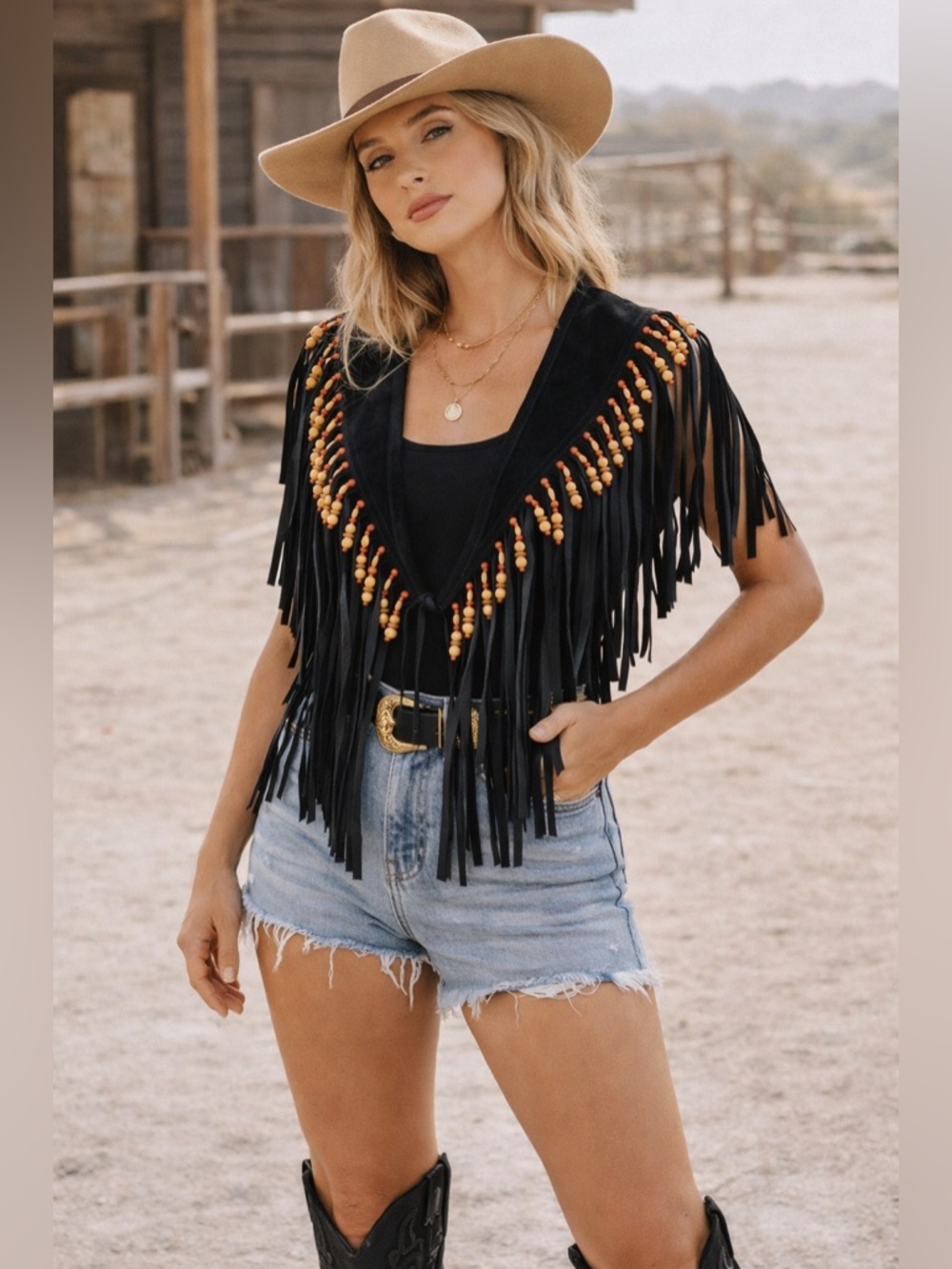 Braefair Vintage Beaded Fringe Shawl Vest Boho Western Rare Statement Piece